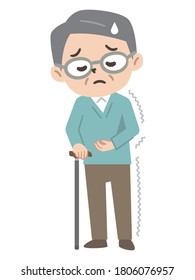 Elderly man with a cane for hemiplegia