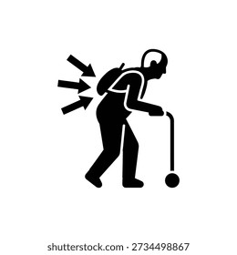 Elderly Man with Cane Icon Indicating Back Pain and Mobility Issues