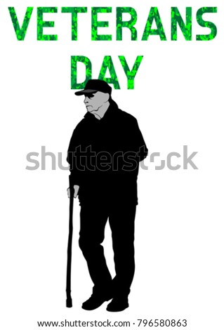 Elderly man with cane on white background