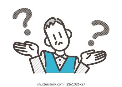 Elderly man comparing something with both hands [Vector illustration].