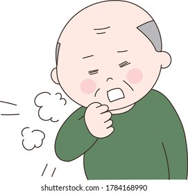 Hombre de mediana edad tosiendo. Aislado sobre fondo blanco