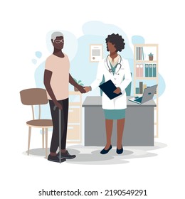 Elderly man at the doctor's office. Doctor and patient. Thank you doctors and nurses. Vector illustration in a flat style.