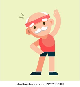 Elderly man doing exercises, senior man workout, healthy lifestyle concept, flat vector illustration.