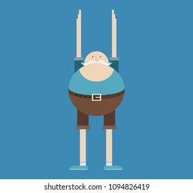 elderly man doing sports, morning exercises, vector image, flat design, cartoon character