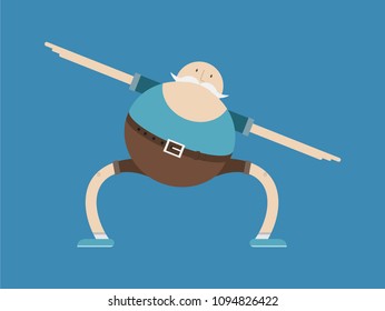 elderly man doing sports, morning exercises, vector image, flat design, cartoon character