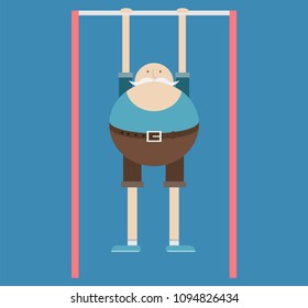 elderly man doing sports, morning exercises, vector image, flat design, cartoon character