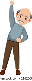 Elderly man doing a stretching exercise illustration