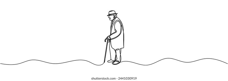 the elderly man is drawn in one line style. Vector illustration.