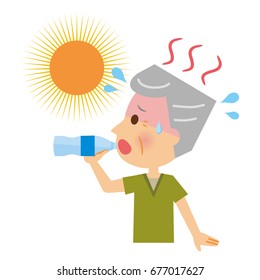 Elderly man drinking the water.