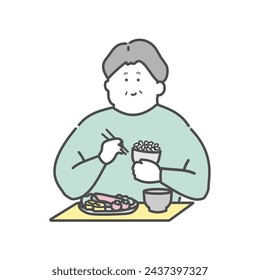 Elderly man eating nursing care illustration