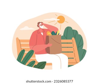 Elderly Man Experiences Dizziness From Heat While Walking On The Street. Senior Male Character Requiring Assistance