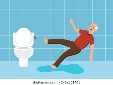 Elderly man falling in the bathroom, domestic accident concept.