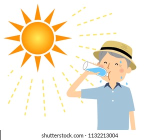 Elderly man feeding hydration