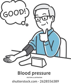 Un hombre mayor se siente aliviado de que su presión arterial es normal.