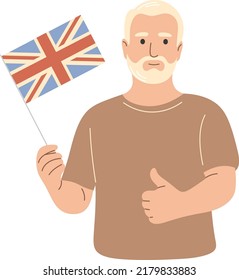 An elderly man with a flag.