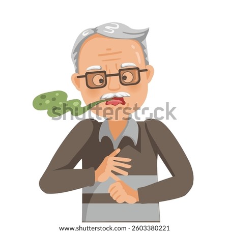 Elderly man with gas, bloating and burping