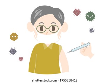 Elderly man get vaccinated. Vector illustration.