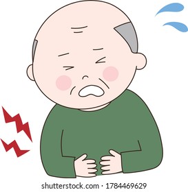 Elderly man getting stomach ache. Vector illustration isolated on white background.