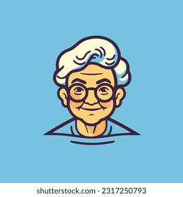 Elderly man with glasses. Vector illustration in cartoon style. Logo Design Template