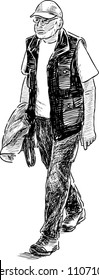 An elderly man go for a stroll