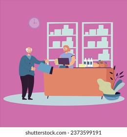 elderly man going food shopping vector design illustration