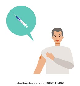 Elderly man got his COVID-19 vaccine. Concept for coronavirus vaccination. Vector flat illustration.