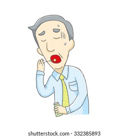 An elderly man got sick and take pills. Health care. Vector illustration