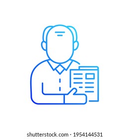 Elderly man gradient linear vector icon. Senior citizen. Old male pensioner. Maturity stage. Ageing signs. Thin line color symbols. Modern style pictogram. Vector isolated outline drawing