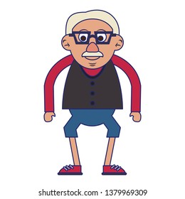 Elderly man grandfather isolated isolated blue lines
