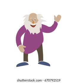 An elderly man with a gray beard. The old man in a purple shirt. Isolated. White background.