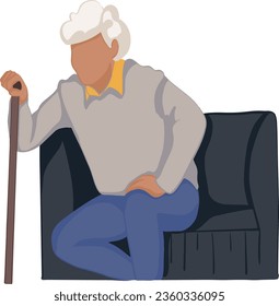 An elderly man has difficulty getting up from his chair. Bone and joint problems in the elderly Problems.  knee pain, back pain, backache senile disease and osteoporosis. vector illustration.