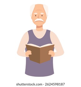 Elderly man is holding a book, engrossed in reading and expanding his knowledge