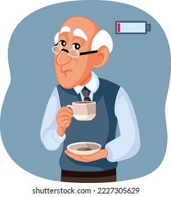 
Elderly Man Holding a Coffee Cup Feeling Exhausted Vector Illustration. Senior grandpa lacking energy in the morning from sleep deprivation
