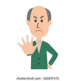 An Elderly Man Holding His Hand In Front To Show Stop Gesture, Vector Illustration