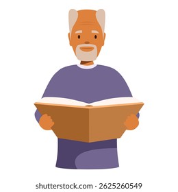 Elderly man holding an open book, enjoying reading in retirement