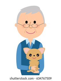 Elderly man holding a pet