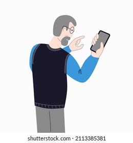 Elderly man holding a smartphone