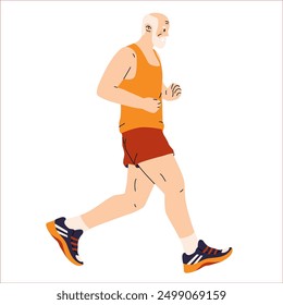 Elderly man jogging. Sports activity. Healthy lifestyle. Cardio workout. Running people in sportswear. Vector illustration for social advertising.