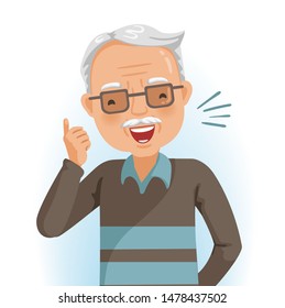 
Elderly man laughing. Cheerful senior. Portrait of handsome grandfather in emotion relaxing. Vector illustrations isolated on white background.