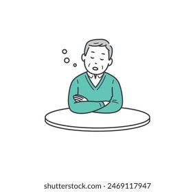 Elderly man leaning against a table and falling asleep