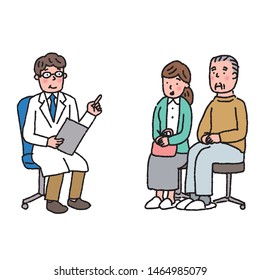 Elderly man listening to talk Doctor diagnosis diagnosis counseling illustration
