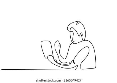 an elderly man is making a video call with a tablet in his hand and waving
