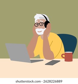 Elderly man making video call with family