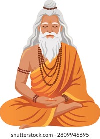 Elderly Man Meditating in Orange Robes Guru Purnima 
