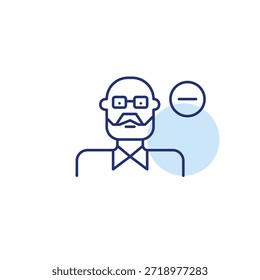 Anciano y menos. Quitar usuario, avatar de Borrar. Reducir el acceso al perfil. Icono de Vector de trazo perfecto y editable