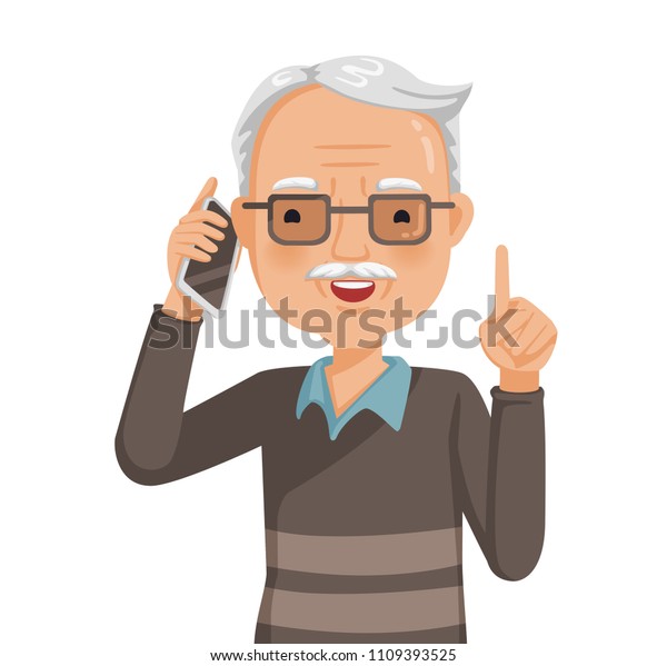 Elderly Man On Phone Smiling Talking Stock Vector (Royalty Free) 1109393525