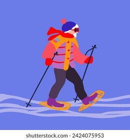 An elderly man on a ski trip. Winter holidays and travel. Minimalism. Vector illustration.