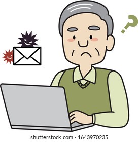 Elderly man open an infected email