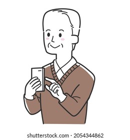 Elderly man operating a smartphone