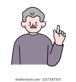 Hombre de edad avanzada Apuntando al Dedo, Ilustración de vectores de estilo simple.